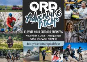 Collage of outdoor adventure images promoting ORD Adventure Pitch Fest, November 6, 2025, Albuquerque, with $15K in cash prizes; event link is bit.ly/adventurepitchfest.